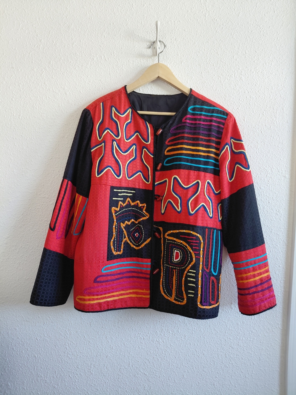 Julia Kim 1990s Embroidered Applique  Blazer Boho Jacket Art To Wear